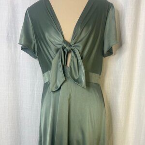 NWT BALTIC BORN Poppy Satin Midi Dress Tie-Front Short Sleeve Eucalyptus Size XL